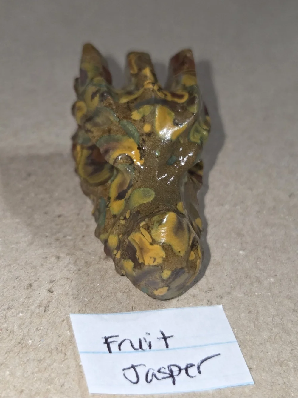Detailed Fruit Jasper Crystal Carved Dragon Head Stone Sculpture Decor